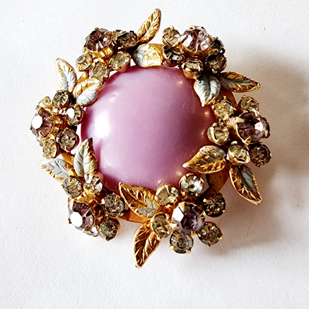 Elegant Crystal Lavender and Gold Floral Brooch